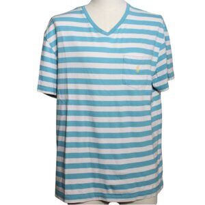 POLO Ralph Lauren SZ L Classic Fit V-Neck Striped Jersey T-Shirt 100% Cotton